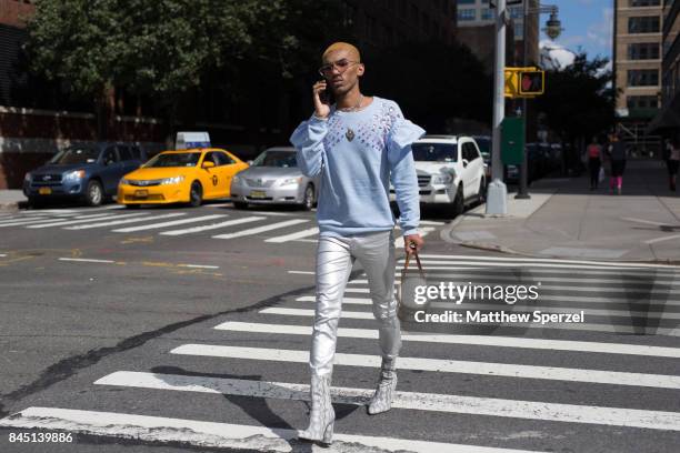 Tariq is seen attending Son Jung Wan during New York Fashion Week wearing Louis Vuitton, H&M, Fendi, Public Desire on September 9, 2017 in New York...