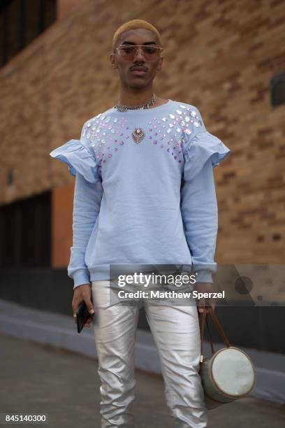 Tariq is seen attending Son Jung Wan during New York Fashion Week wearing Louis Vuitton, H&M, Fendi, Public Desire on September 9, 2017 in New York...