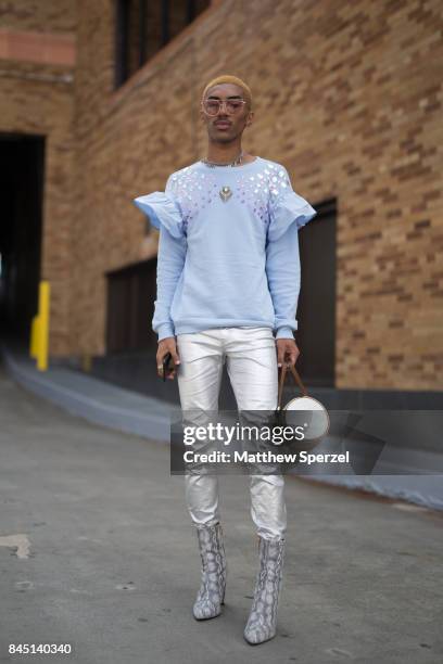 Tariq is seen attending Son Jung Wan during New York Fashion Week wearing Louis Vuitton, H&M, Fendi, Public Desire on September 9, 2017 in New York...