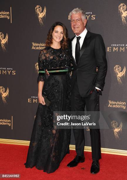 Asia Argento and Anthony Bourdain attend the 2017 Creative Arts Emmy Awards at Microsoft Theater on September 9, 2017 in Los Angeles, California.