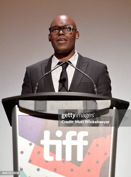 Artistic Director of the Toronto International Film Festival Cameron Bailey speaks onstage at the premiere of "Suburbicon" during the 2017 Toronto...