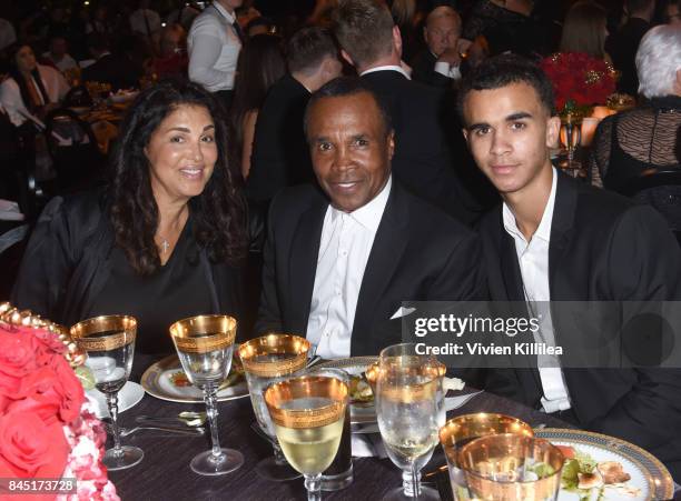 Bernadette Robi, Sugar Ray Leonard and Daniel Ray Leonard attend The Brent Shapiro Foundation Summer Spectacular on September 9, 2017 in Los Angeles,...