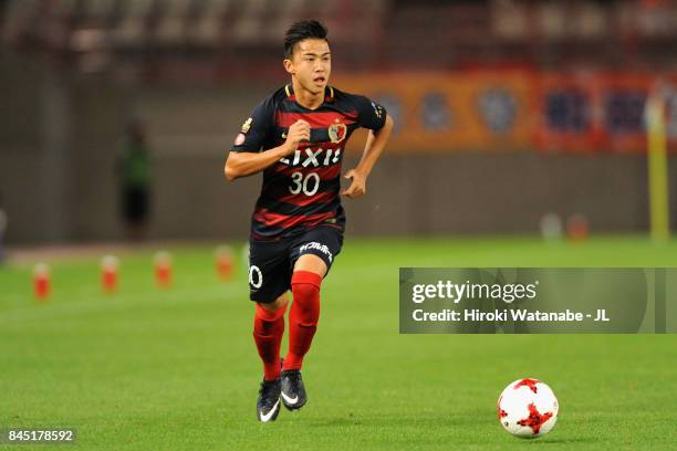 Hiroki Abe of Kashima Antlers in action during the J.League J1 match between Kashima Antlers and Omiya Ardija at Kashima Soccer Stadium on September...