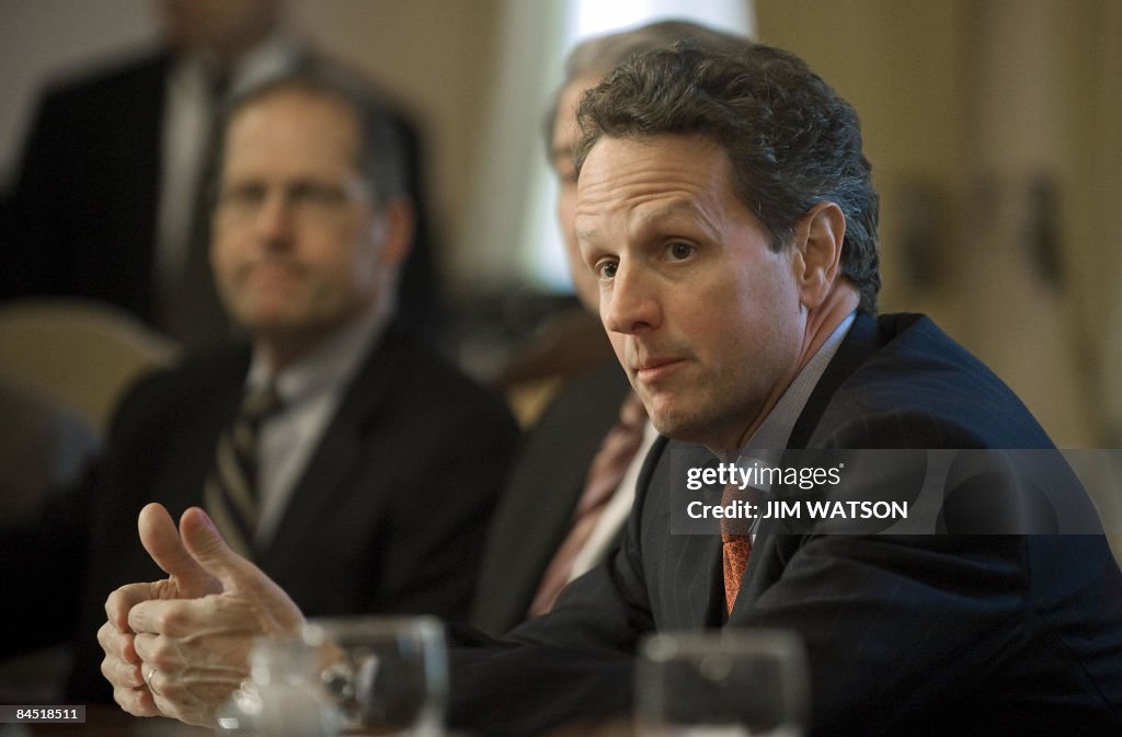 Tim Geithner US Treasury Secretary Tim Geithner speaks as he meets with outside ...