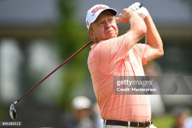 Billy Mayfair of the United States hits his tee shot on the 1st hole during the final round of the Japan Airlines Championship at Narita Golf...