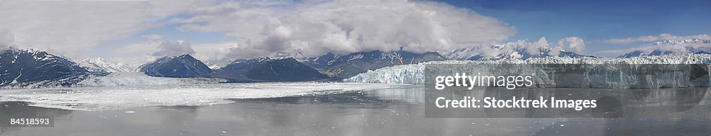 Overview of Disenchantment Bay, with Hubbard Glacier to the right.