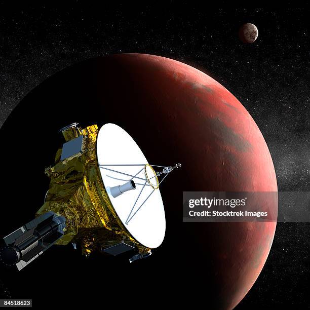 the new horizons spacecraft as it approaches pluto. - pluto stock illustrations
