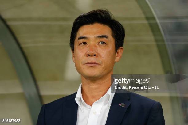 Head coach Yoon Jung Hwan of Cerezo Osaka looks on prior to the J.League J1 match between FC Tokyo and Cerezo Osaka at Ajinomoto Stadium on September...