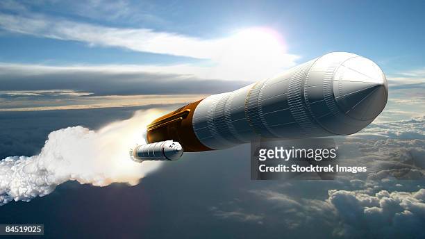 artist's concept of a cargo launch vehicle blast off. - lander stock illustrations