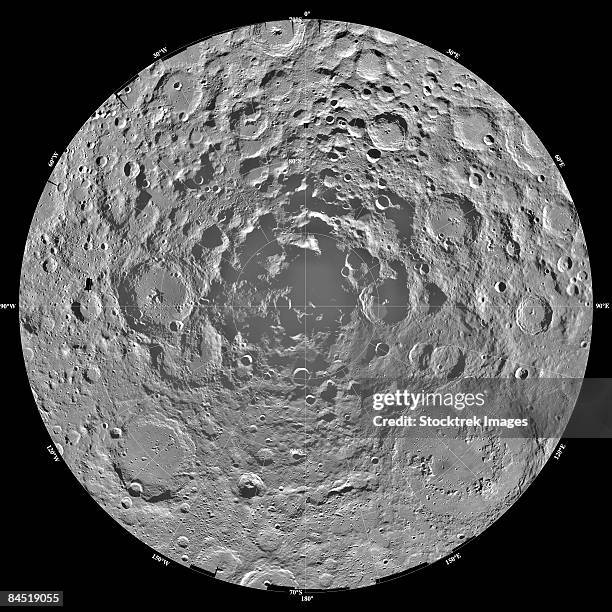lunar mosaic of the south polar region of the moon. - south pole stock pictures, royalty-free photos & images