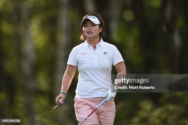 Hiroko Azuma of Japan looks on during the final round of the 50th LPGA Championship Konica Minolta Cup 2017 at the Appi Kogen Golf Club on September...