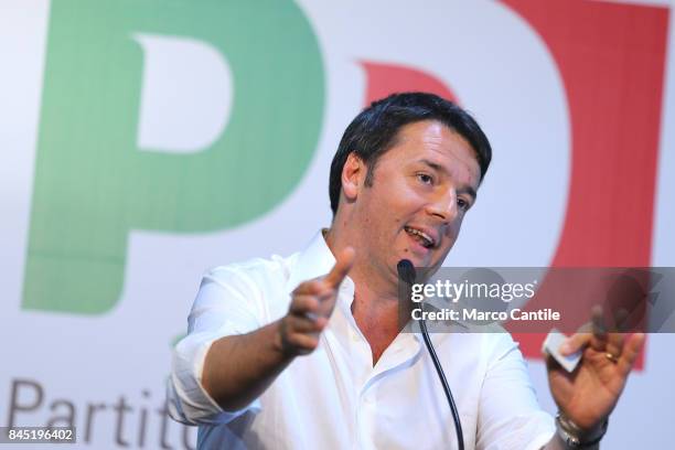 Matteo Renzi, leader and secretary of the political movement Partito Democratico, during a political meeting.