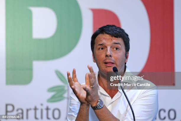 Matteo Renzi, leader and secretary of the political movement Partito Democratico, during a political meeting.