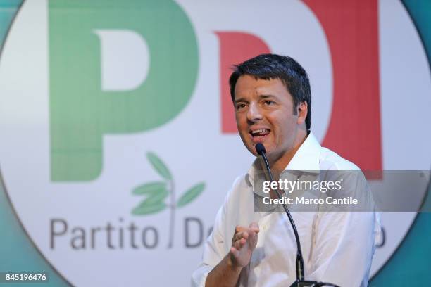 Matteo Renzi, leader and secretary of the political movement Partito Democratico, during a political meeting.