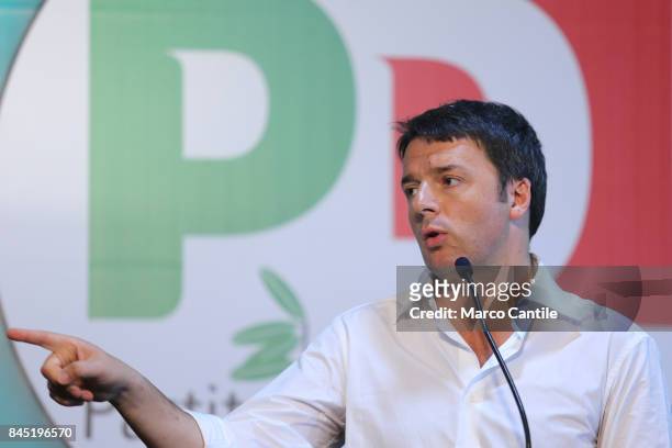 Matteo Renzi, leader and secretary of the political movement Partito Democratico, during a political meeting.