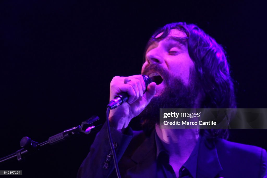 Members of the pop group Baustelle during a concert at...