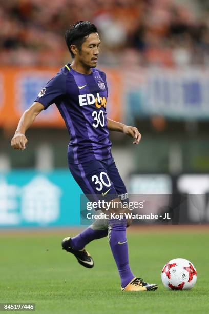 Kosei Shibasaki of Sanfrecce Hiroshima in action during the J.League J1 match between Albirex Niigata and Sanfrecce Hiroshima at Denka Big Swan...