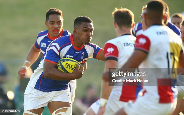 Kontoni Ale of the Rams runs the ball during the round two NRC match between the Rays and the Rams at Macquarie Uni on September 10, 2017 in Sydney,...