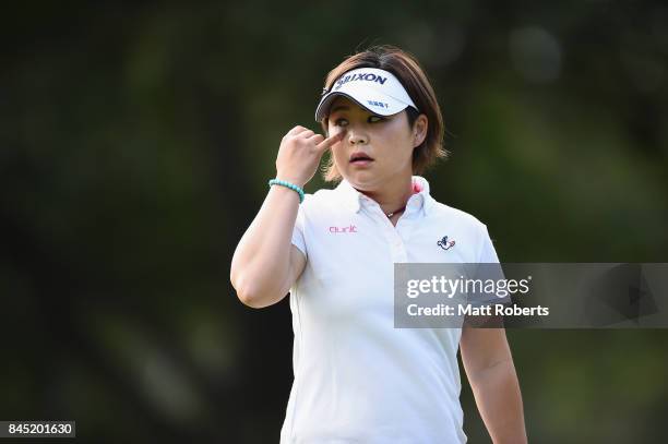 Hiroko Azuma of Japan looks on during the final round of the 50th LPGA Championship Konica Minolta Cup 2017 at the Appi Kogen Golf Club on September...