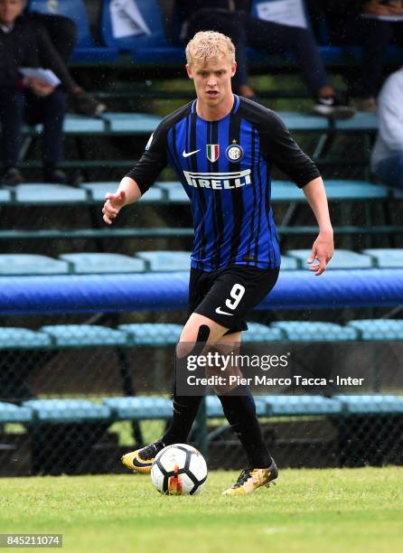 Jens Odgaard of FC Internazionale U19 competes in action during the Serie A Primavera match between FC Internazionale U19 and Udinese Calcio U19 at...