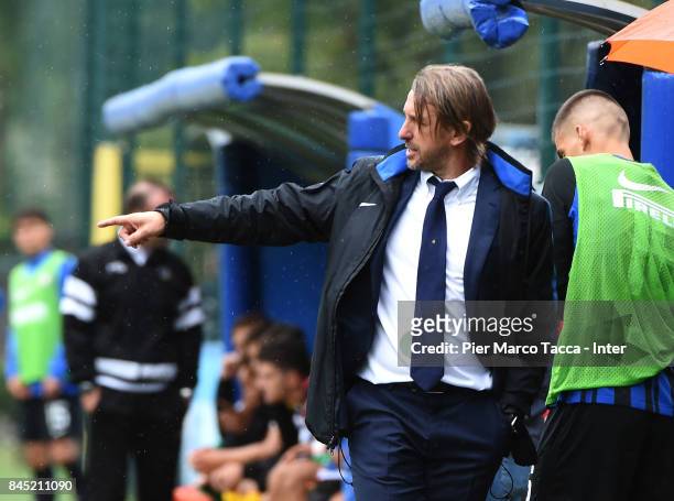 Head Coach of FC Internazionale U19, Stefano Vecchi gestures during the Serie A Primavera match between FC Internazionale U19 and Udinese Calcio U19...