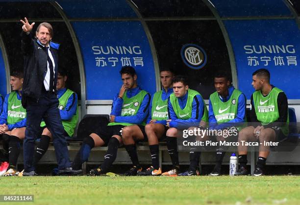 Head Coach of FC Internazionale U19, Stefano Vecchi gestures during the Serie A Primavera match between FC Internazionale U19 and Udinese Calcio U19...