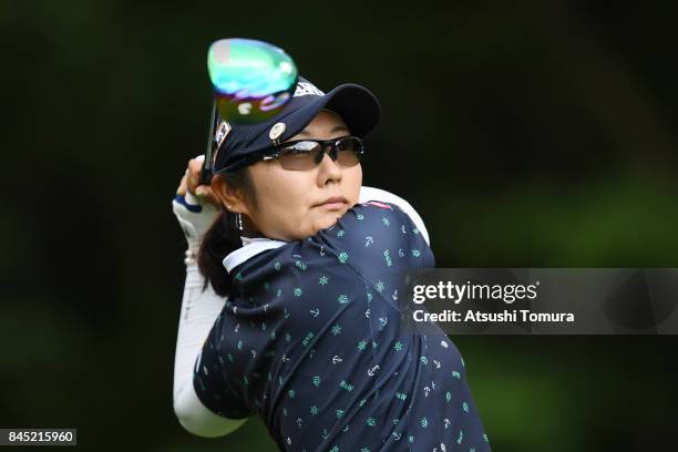 Saiki Fujita of Japan hits her tee shot on the 6th hole during the final round of the 50th LPGA Championship Konica Minolta Cup 2017 at the Appi...