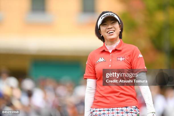 Shiho Oyama of Japan smiles during the final round of the 50th LPGA Championship Konica Minolta Cup 2017 at the Appi Kogen Golf Club on September 10,...