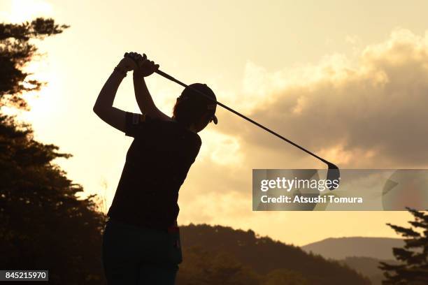 Saiki Fujita of Japan hits her tee shot on the 16th hole during the final round of the 50th LPGA Championship Konica Minolta Cup 2017 at the Appi...