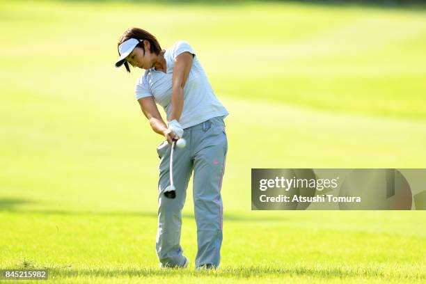 Rumi Yoshiba of Japan hits her second shot on the 11th hole during the final round of the 50th LPGA Championship Konica Minolta Cup 2017 at the Appi...