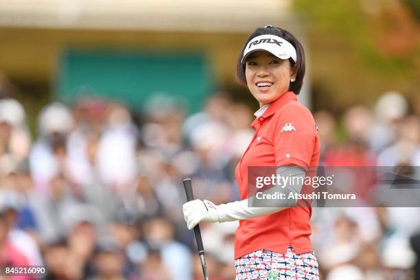 Shiho Oyama of Japan smiles during the final round of the 50th LPGA Championship Konica Minolta Cup 2017 at the Appi Kogen Golf Club on September 10,...