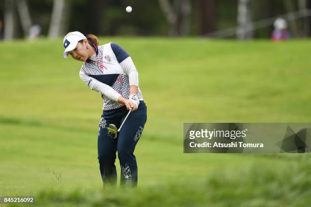 Au-reum Hwang of Japan chips onto the 3rd green during the final round of the 50th LPGA Championship Konica Minolta Cup 2017 at the Appi Kogen Golf...
