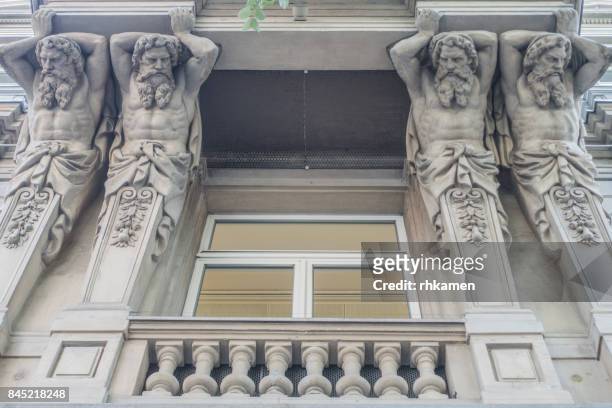 atlantes, bahnhofstrase, zurich, switzerland - pilaster stock pictures, royalty-free photos & images
