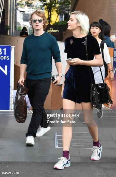 British actor Alfie Allen and Allie Teilz are sighting at Harajuku street on September 10, 2017 in Tokyo, Japan.