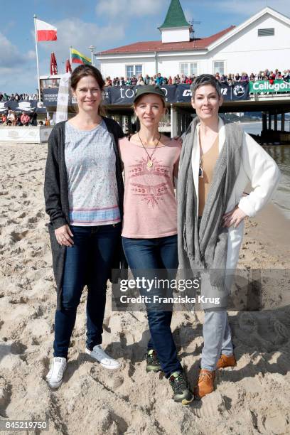 Ursula Buschhorn, Johanna Klant and Cheryl Shepard attend the Till Demtroeders Charity-Event 'Usedom Cross Country' at Seebruecke Ahlbeck on...