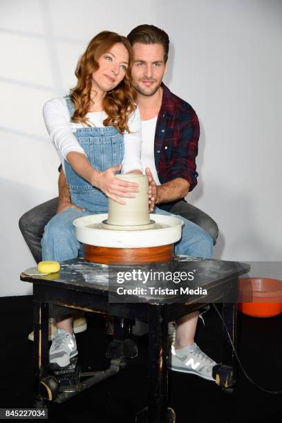 German singer Alexander Klaws and Dutch singer Willemijn Verkaik attend Ghost -The Musical Photo Call at Stage Theater on September 10, 2017 in...