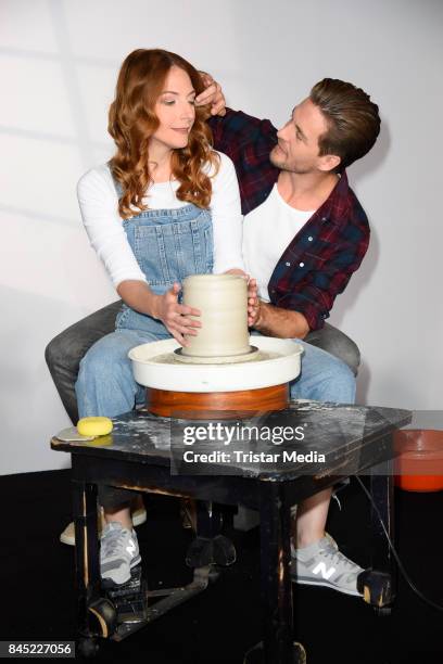 German singer Alexander Klaws and Dutch singer Willemijn Verkaik attend Ghost -The Musical Photo Call at Stage Theater on September 10, 2017 in...