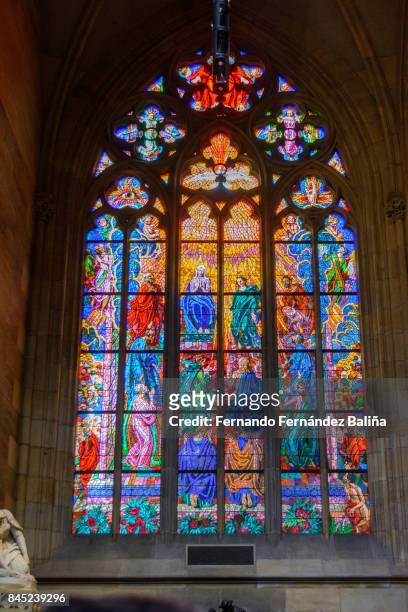 st. vitus cathedral - stained glass czech republic stock pictures, royalty-free photos & images
