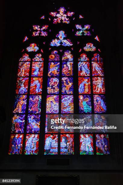 st. vitus cathedral - stained glass czech republic stock pictures, royalty-free photos & images