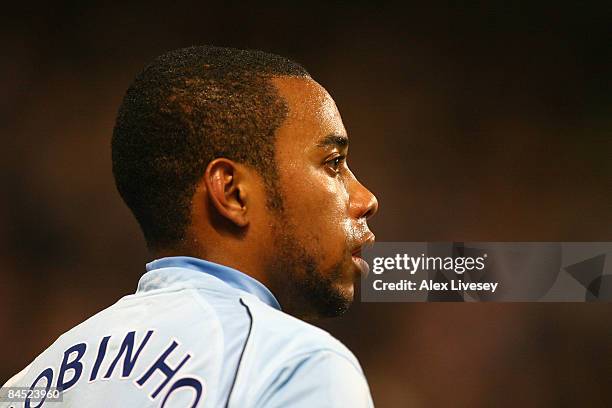 Robinho of Manchester City looks on during the Barclays Premier League match between Manchester City and Newcastle United at The City of Manchester...