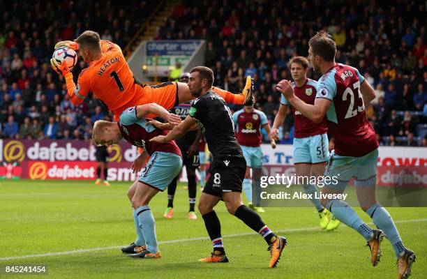 Thomas Heaton of Burnley collects the ball leading to an injury during the Premier League match between Burnley and Crystal Palace at Turf Moor on...