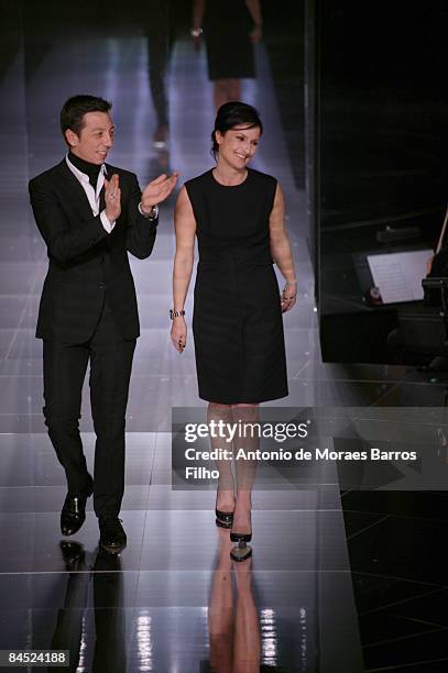 Designers Maria Grazia Chiuri and Pier Paolo Piccioli walk the runway at the Valentino fashion show during Paris Fashion Week Haute Couture...