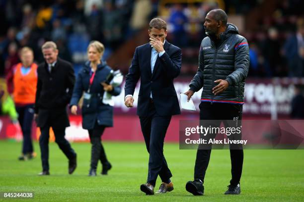 Frank de Boer, Manager of Crystal Palace and assistant manager, Orlando Trustfull during the Premier League match between Burnley and Crystal Palace...