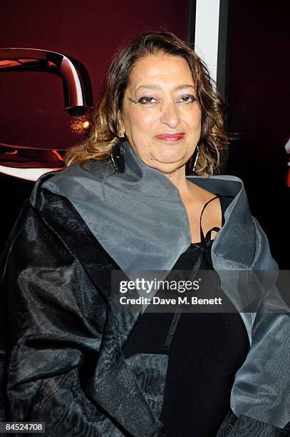 Zaha Hadid attends the private view to launch a new kitchen and bathroom lifestyle by Zaha Hadid, at 46 Portland Place on January 28, 2009 in London,...