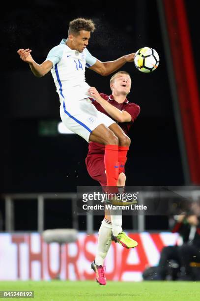 Dominic Calvert-Lewin of England in action during the UEFA Under 21 Championship Qualifiers between England and Latvia at the Vitality Stadium on...
