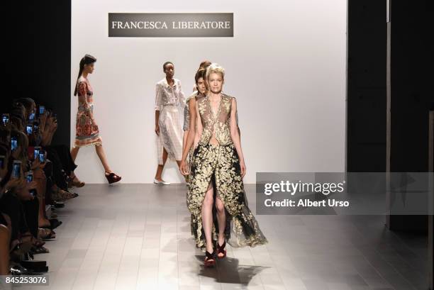Model walks the runway for Francesca Liberatore fashion show during New York Fashion Week: The Shows at Gallery 1, Skylight Clarkson Sq on September...