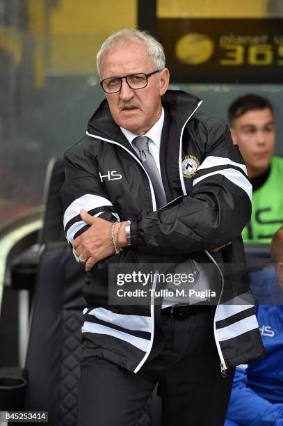 Head coch Luigi Delneri of Udinese looks on during the Serie A match between Udinese Calcio and Genoa CFC at Stadio Friuli on September 10, 2017 in...