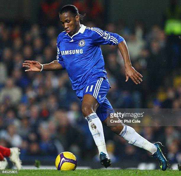 Didier Drogba of Chelsea in action during the Barclays Premier League match between Chelsea and Middlesbrough at Stamford Bridge on January 28, 2009...