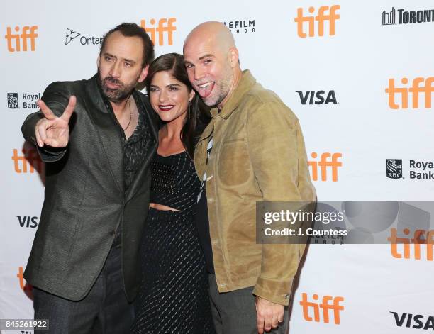 Actors Nicolas Cage, Selma Blair and director Brian Taylor attend the premiere of "Mom and Dad" during the 2017 Toronto International Film Festival...