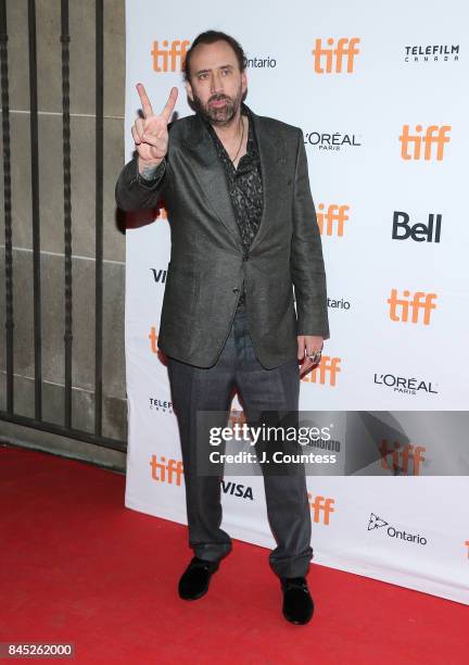 Actor Nicolas Cage attends the premiere of "Mom and Dad" during the 2017 Toronto International Film Festival at Ryerson Theatre on September 9, 2017...